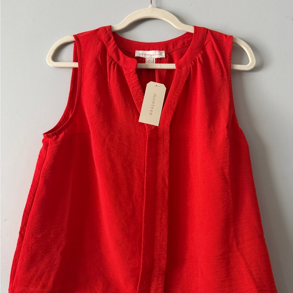 Monteau Red Orange Sleeveless V-Slit Camisole